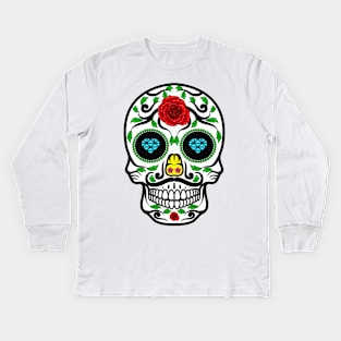 Mexican sugar skull with mustache Kids Long Sleeve T-Shirt